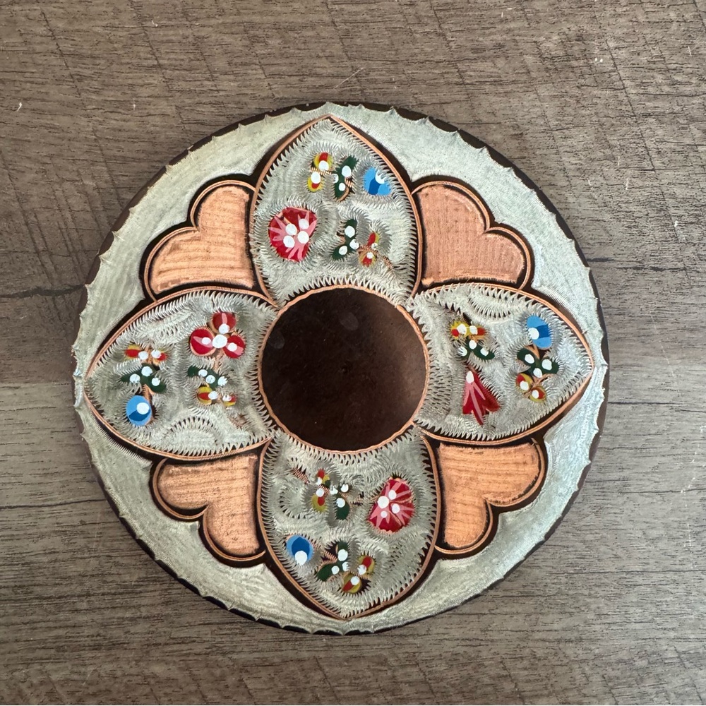 Vintage Copper Etched Plate Decor Wall Art Turkish Design Handmade Boho Folk
